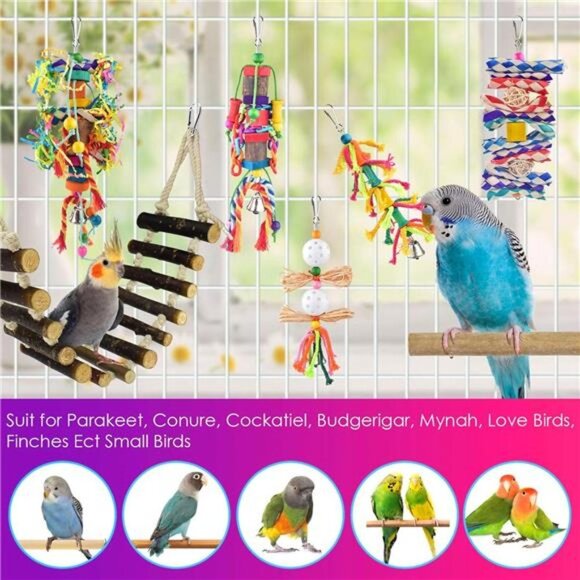 Small Bird Toys,Colorful Bamboo Hanging Shredding Toys Parrot Chew Wooden Blocks - Picture 6 of 7